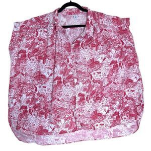 Old Navy 1X Plus Tropical Floral Button Front Sleeveless Top Pink